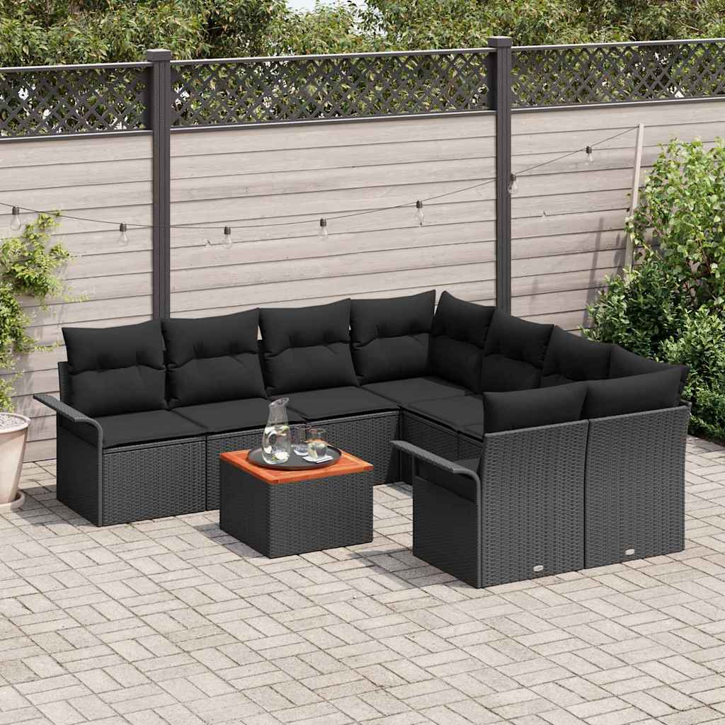 vidaXL Zestaw Sof na Ogród z przechowywaniem 9 pcs Czarny polirattan