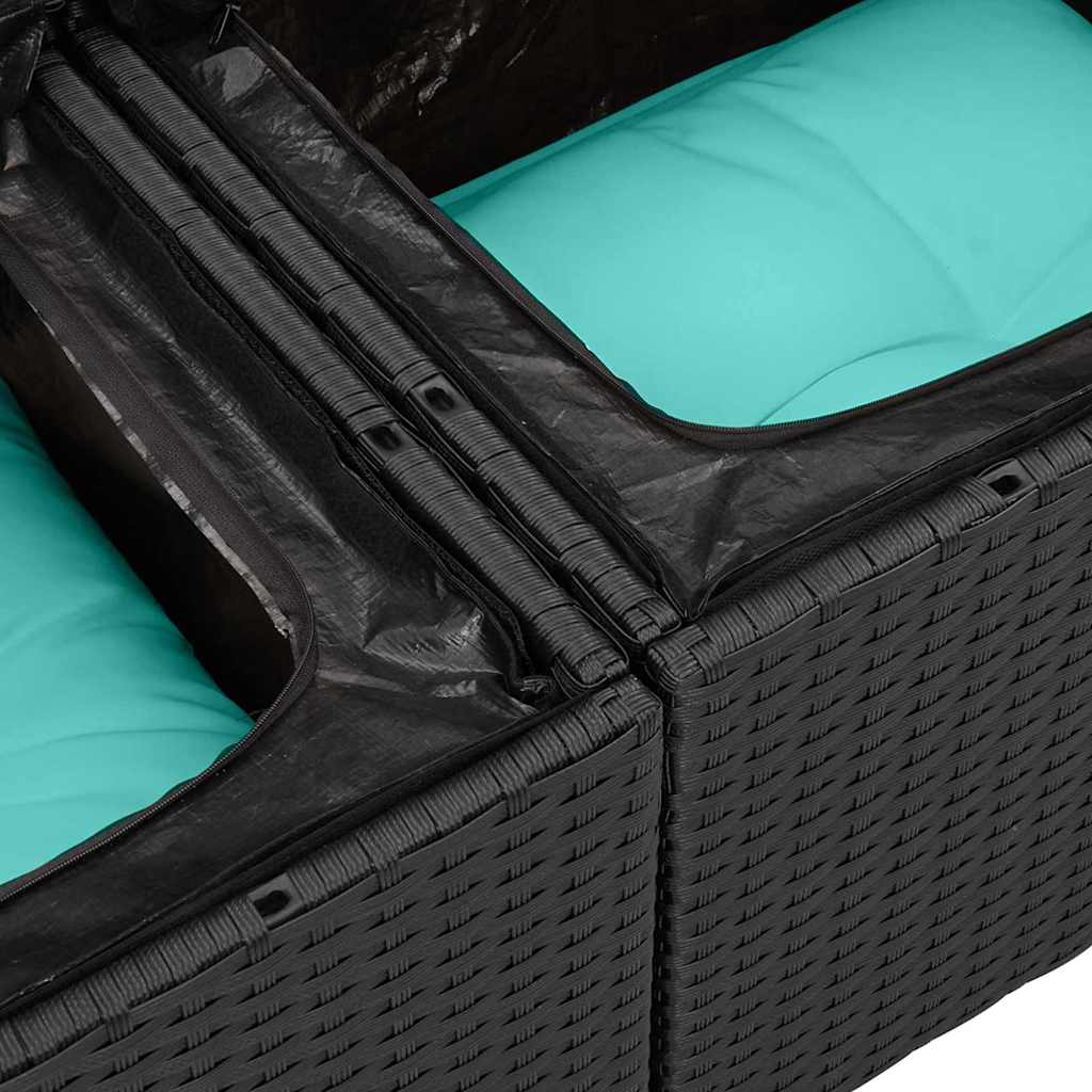 vidaXL Zestaw Sof na Ogród 9 pcs Czarny i Turkusowy polirattan