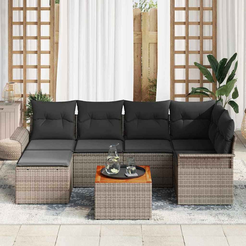 vidaXL Zestaw Sof na Ogród z przechowywaniem 7 pcs Szary polirattan