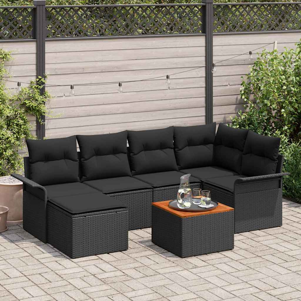 vidaXL Zestaw Sof na Ogród z przechowywaniem 7 pcs Czarny polirattan