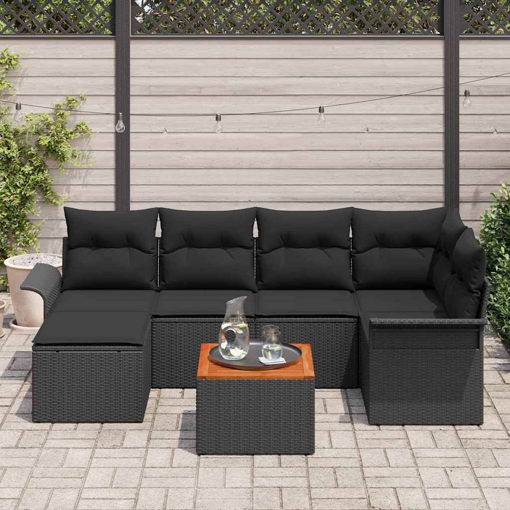 vidaXL Zestaw Sof na Ogród z przechowywaniem 7 pcs Czarny polirattan