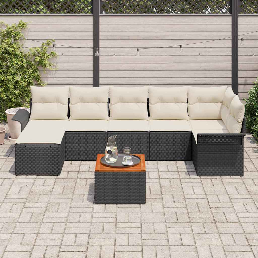 vidaXL Zestaw Sof na Ogród 8 pcs Czarny i kremowy polirattan