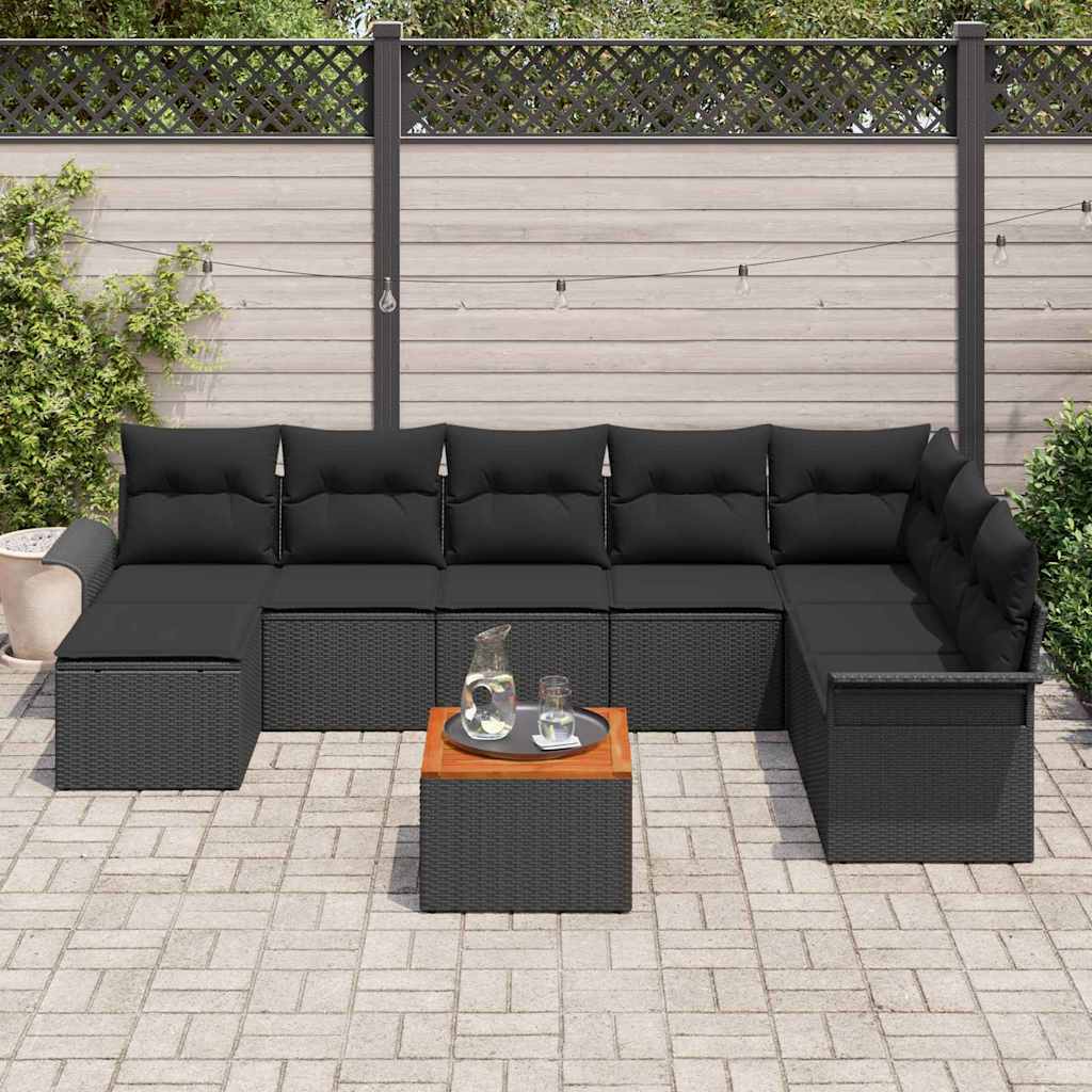 vidaXL Zestaw Sof na Ogród z przechowywaniem 9 pcs Czarny polirattan