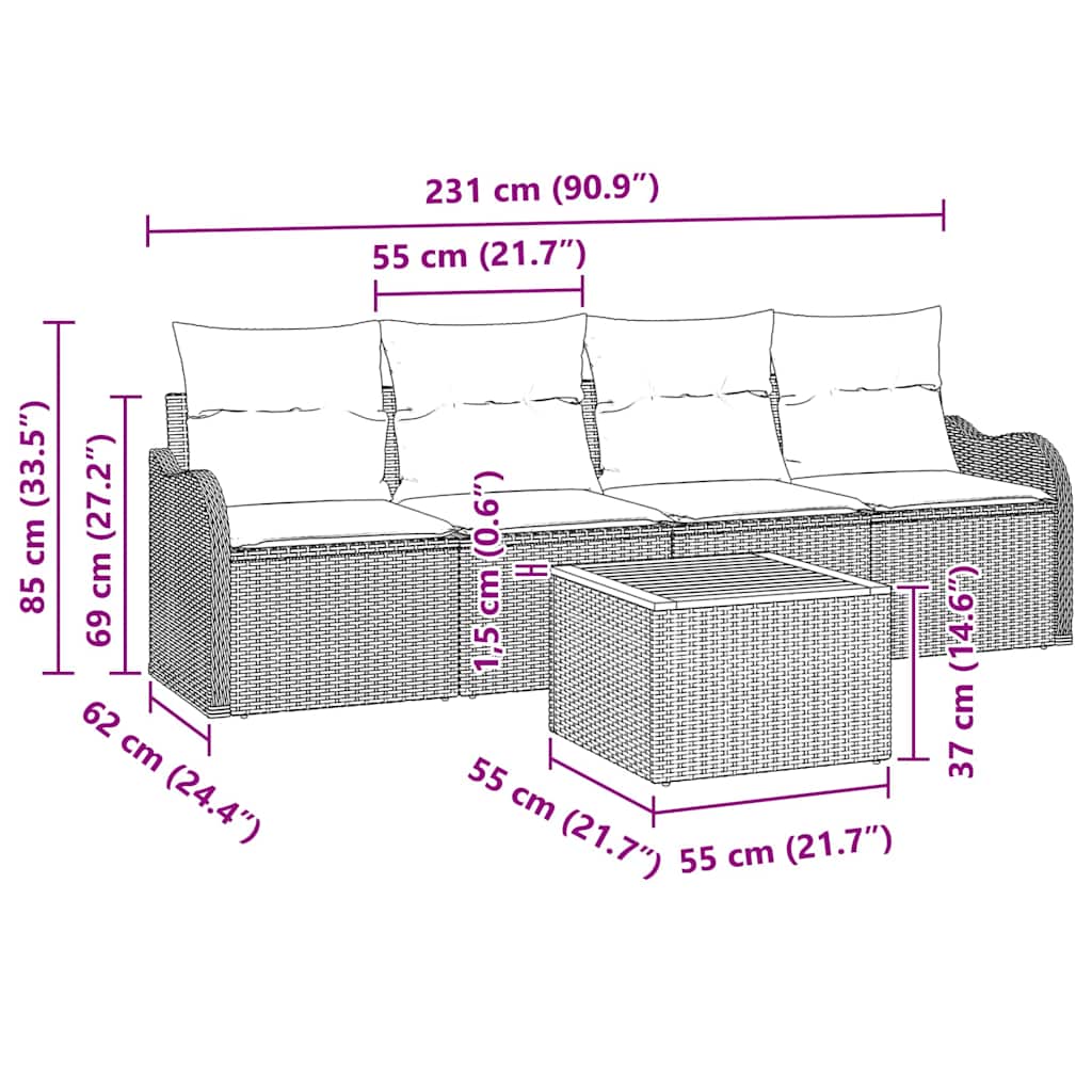 vidaXL Zestaw Sof na Ogród 5 pcs Czarny i kremowy polirattan