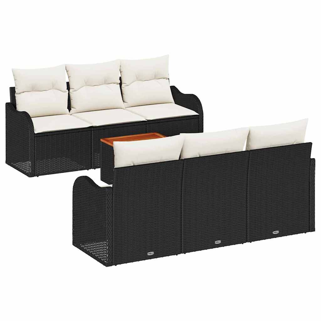 vidaXL Zestaw Sof na Ogród 7 pcs Czarny i kremowy polirattan