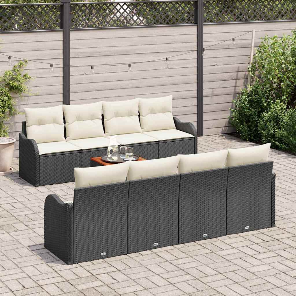 vidaXL Zestaw Sof na Ogród 9 pcs Czarny i kremowy polirattan
