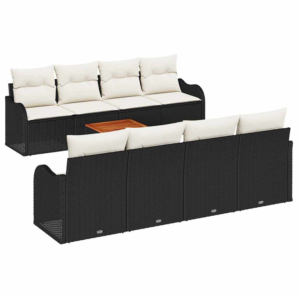 vidaXL Zestaw Sof na Ogród 9 pcs Czarny i kremowy polirattan