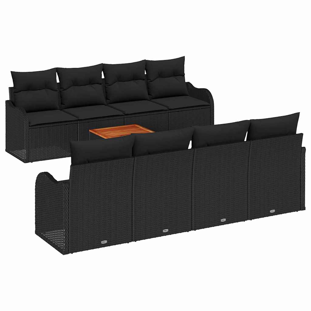 vidaXL Zestaw Sof na Ogród z przechowywaniem 9 pcs Czarny polirattan