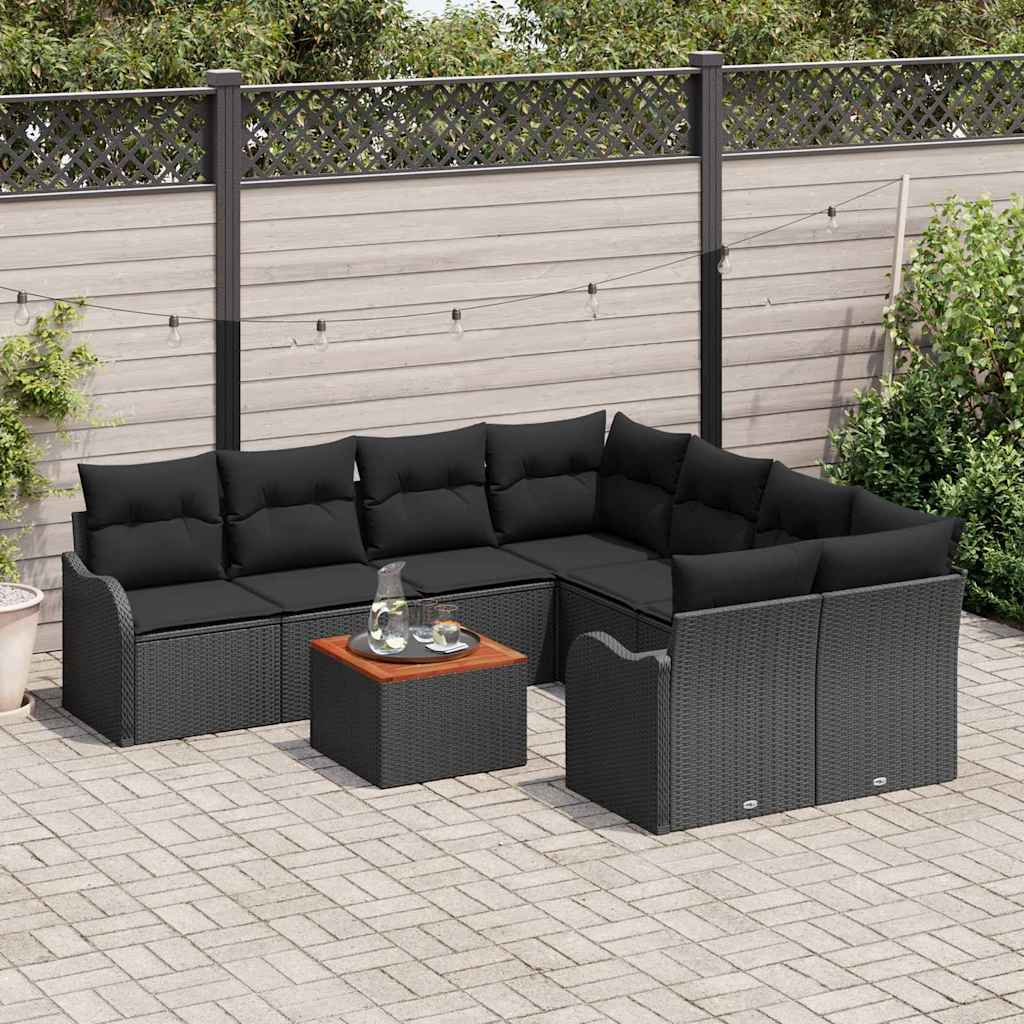 vidaXL Zestaw Sof na Ogród z przechowywaniem 9 pcs Czarny polirattan