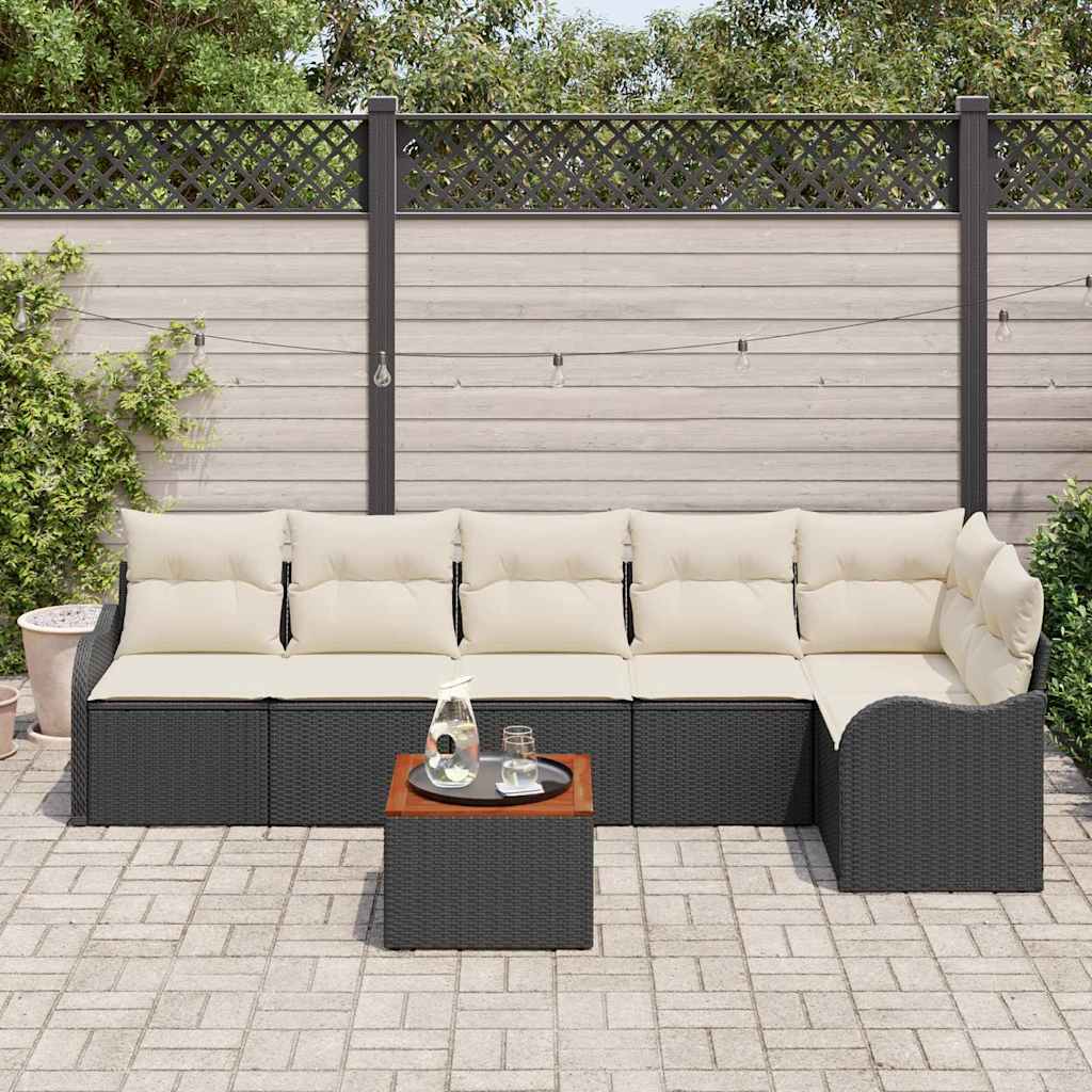 vidaXL Zestaw Sof na Ogród 7 pcs Czarny i kremowy polirattan