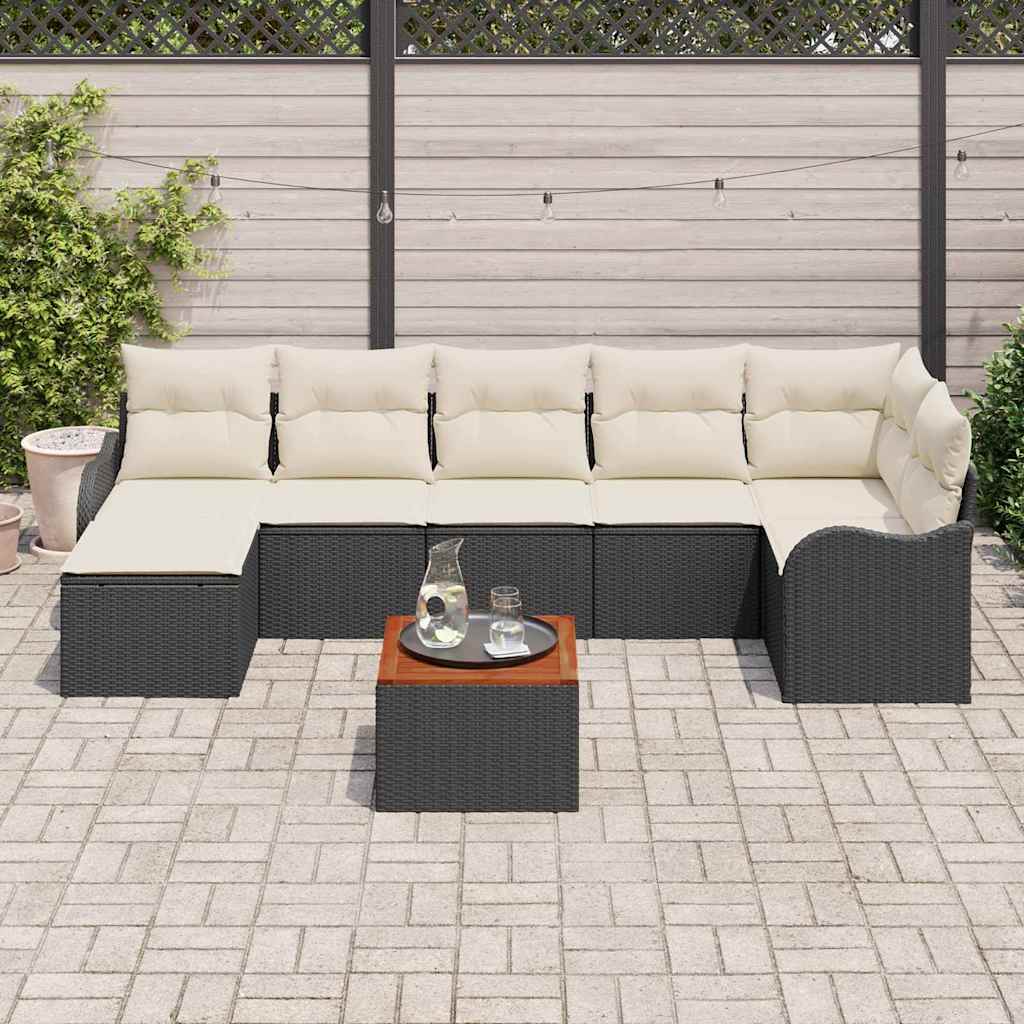 vidaXL Zestaw Sof na Ogród 8 pcs Czarny i kremowy polirattan