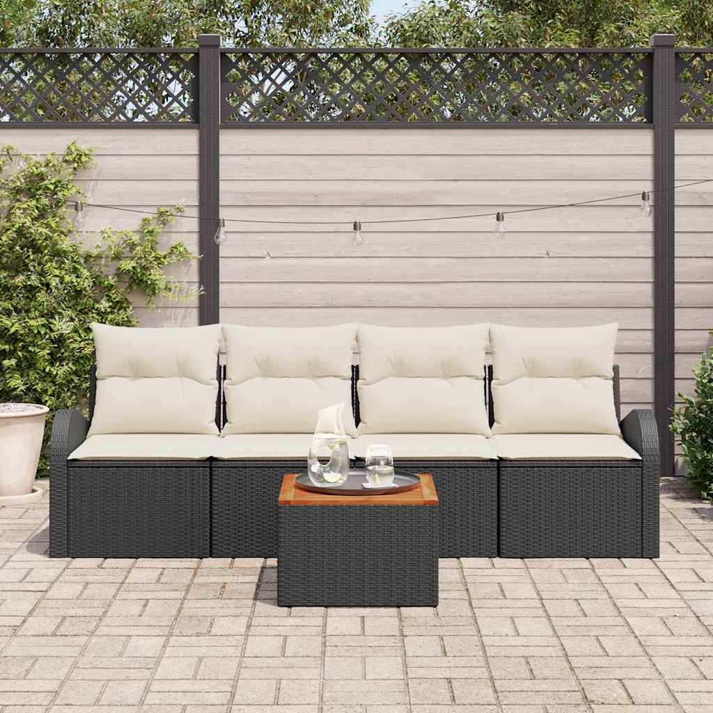 vidaXL Zestaw Sof na Ogród 5 pcs Czarny i kremowy polirattan