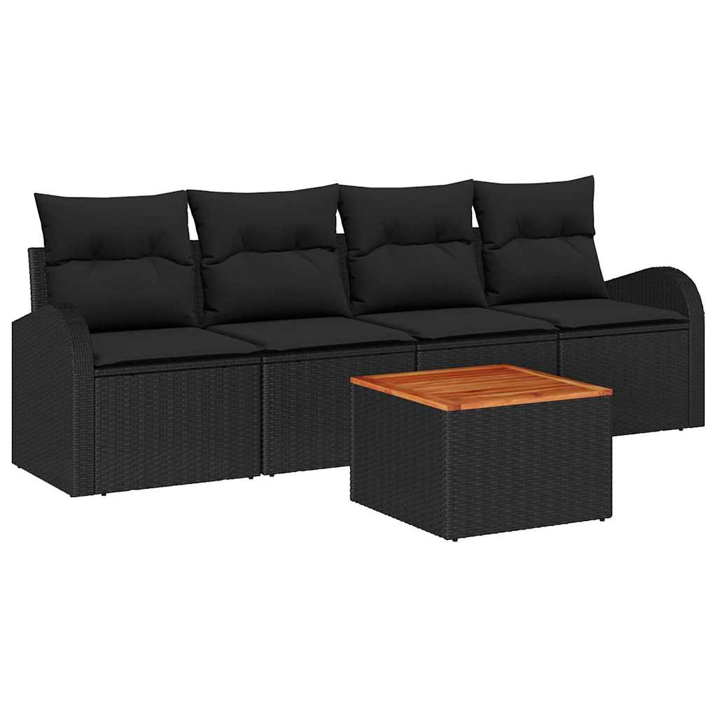 vidaXL Zestaw Sof na Ogród z przechowywaniem 5 pcs Czarny polirattan