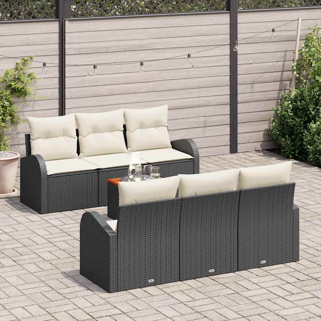 vidaXL Zestaw Sof na Ogród 7 pcs Czarny i kremowy polirattan