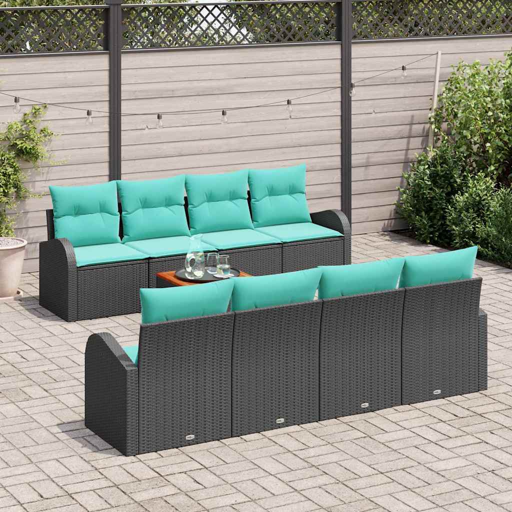 vidaXL Zestaw Sof na Ogród 9 pcs Czarny i Turkusowy polirattan
