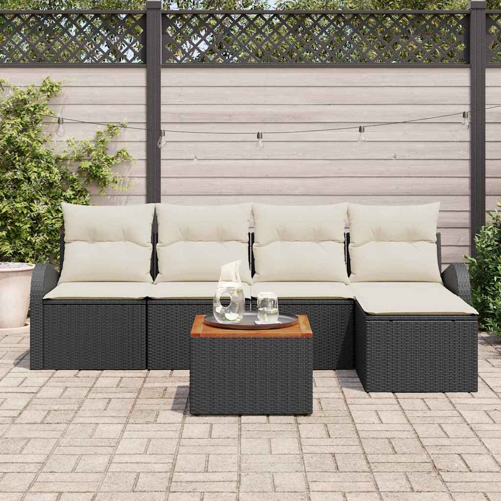 vidaXL Zestaw Sof na Ogród 6 pcs Czarny i kremowy polirattan