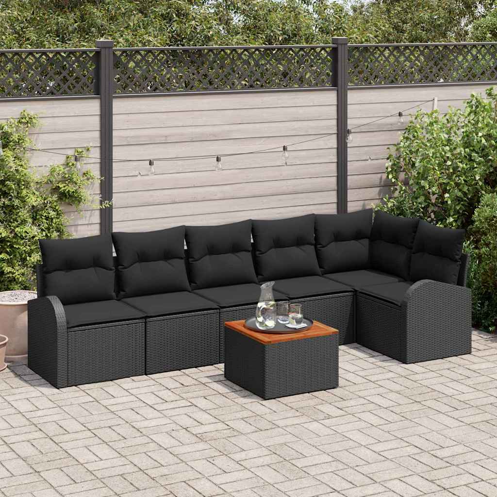 vidaXL Zestaw Sof na Ogród z przechowywaniem 7 pcs Czarny polirattan