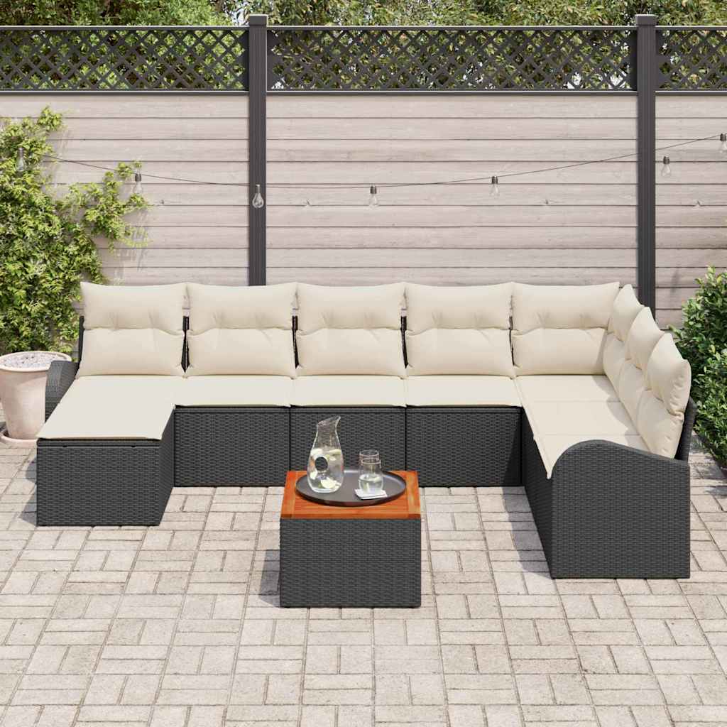 vidaXL Zestaw Sof na Ogród 9 pcs Czarny i kremowy polirattan
