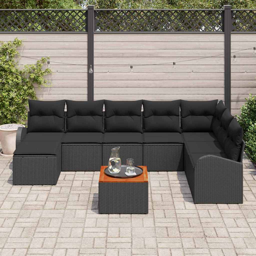 vidaXL Zestaw Sof na Ogród z przechowywaniem 9 pcs Czarny polirattan