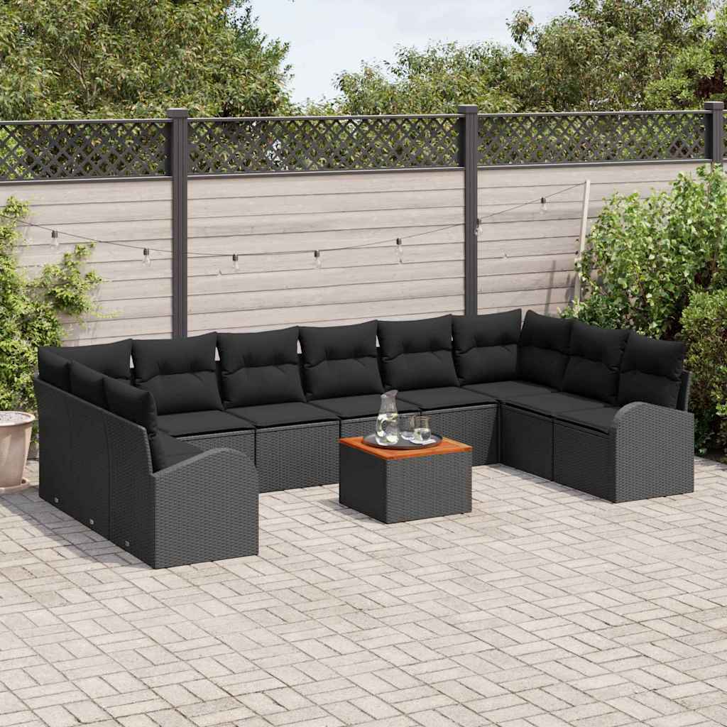 vidaXL Zestaw Sof na Ogród z przechowywaniem 11 pcs Czarny polirattan
