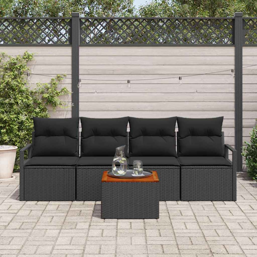 vidaXL Zestaw Sof na Ogród z przechowywaniem 5 pcs Czarny polirattan