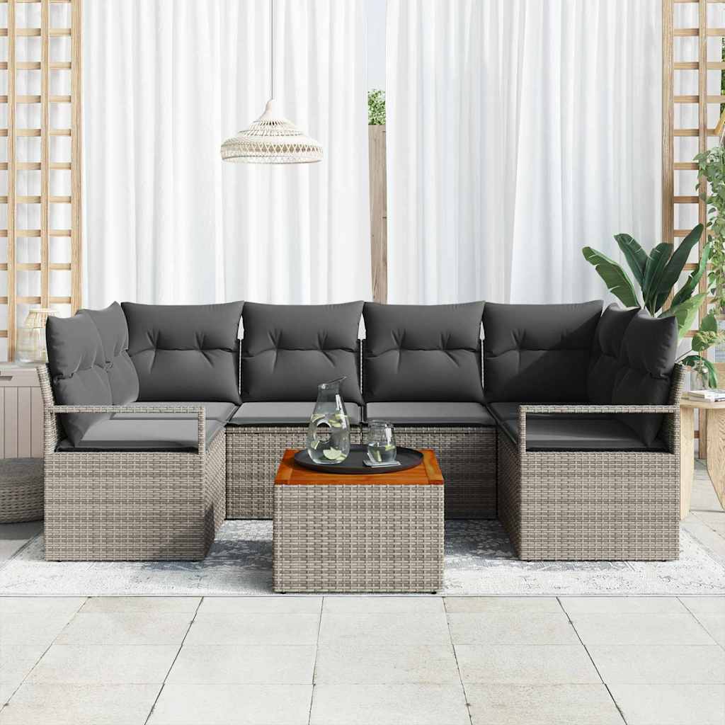 vidaXL Zestaw Sof na Ogród z przechowywaniem 7 pcs Szary polirattan