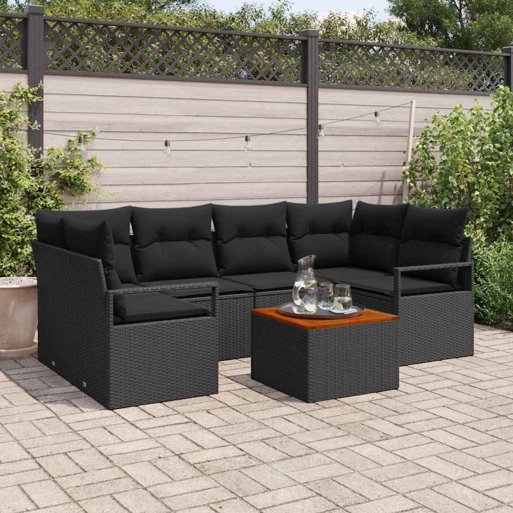 vidaXL Zestaw Sof na Ogród z przechowywaniem 7 pcs Czarny polirattan