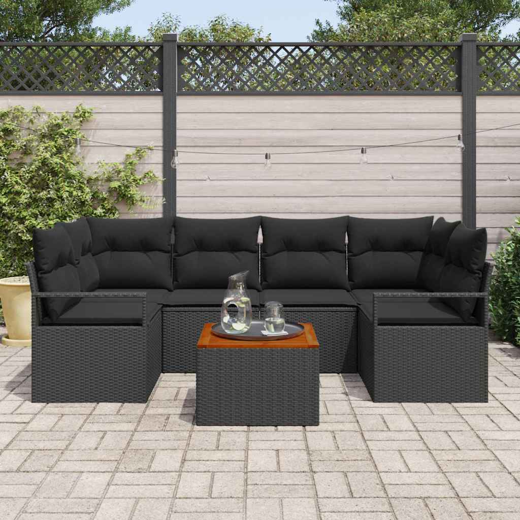 vidaXL Zestaw Sof na Ogród z przechowywaniem 7 pcs Czarny polirattan