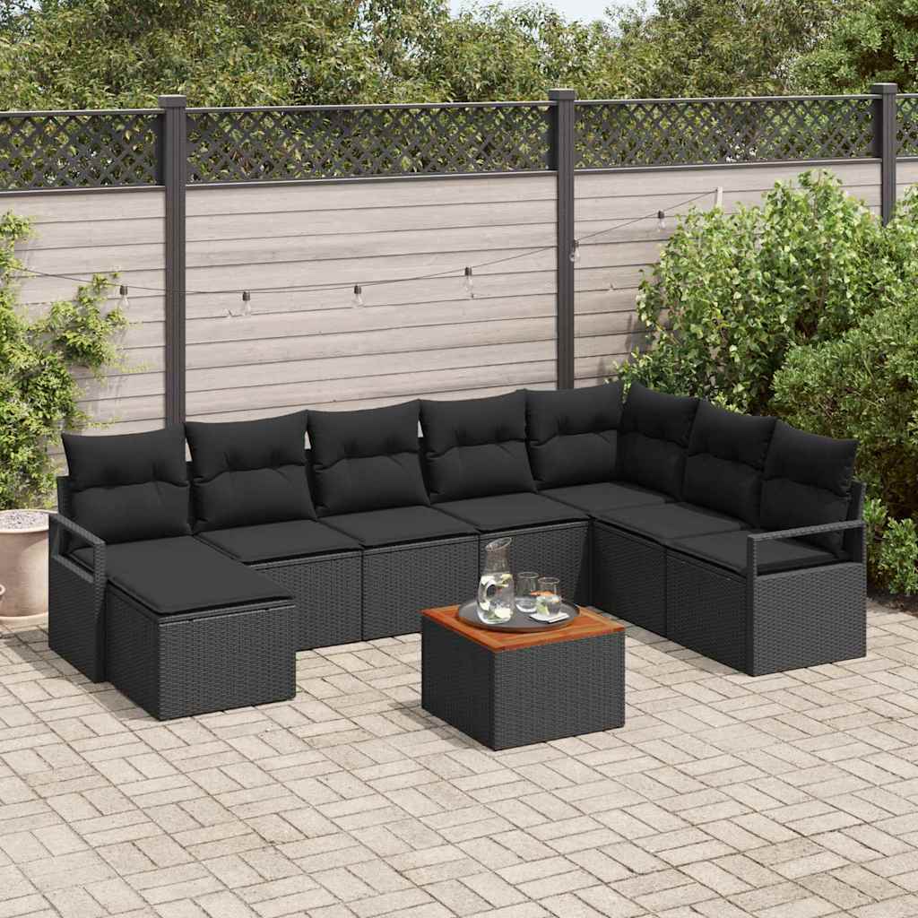 vidaXL Zestaw Sof na Ogród z przechowywaniem 9 pcs Czarny polirattan
