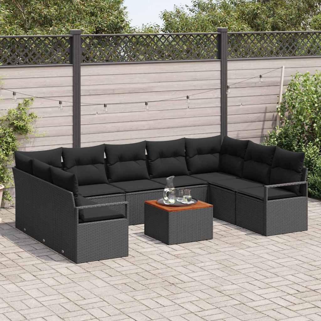 vidaXL Zestaw Sof na Ogród z przechowywaniem 10 pcs Czarny polirattan