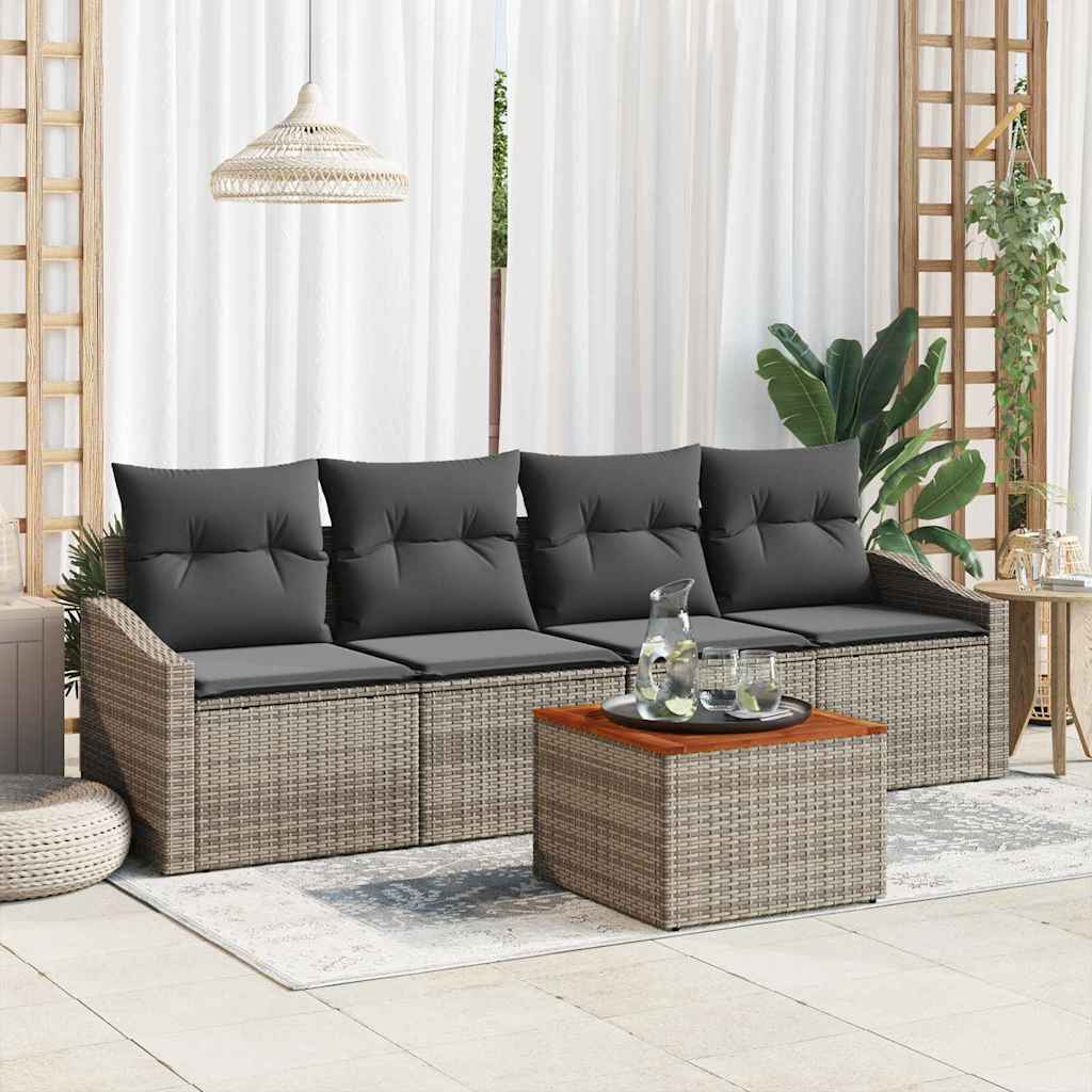vidaXL Zestaw Sof na Ogród z przechowywaniem 5 pcs Szary polirattan