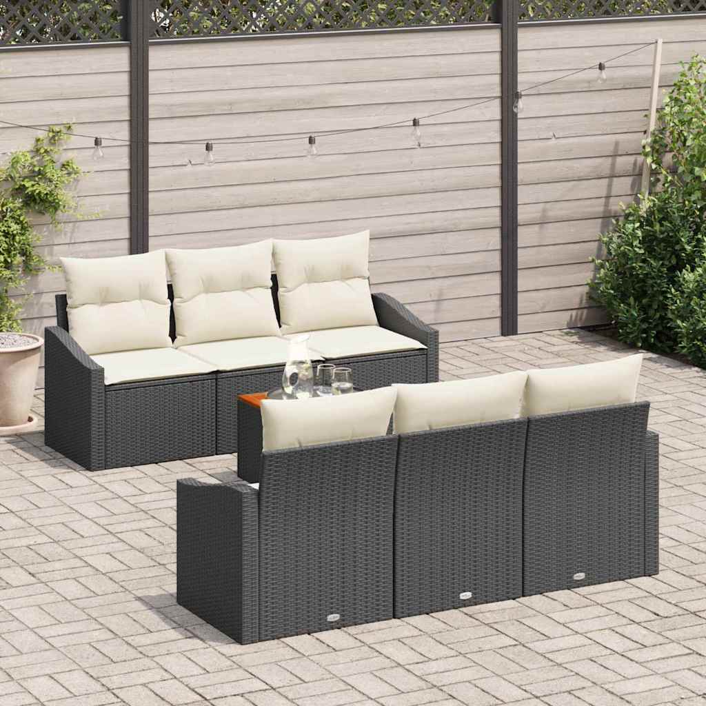 vidaXL Zestaw Sof na Ogród 7 pcs Czarny i kremowy polirattan