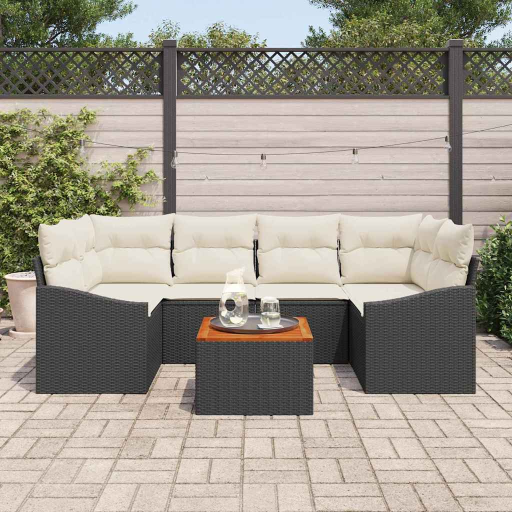 vidaXL Zestaw Sof na Ogród 7 pcs Czarny i kremowy polirattan