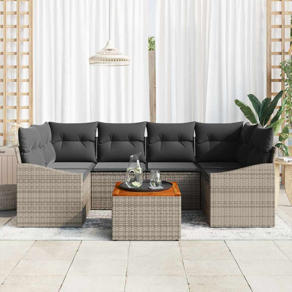 vidaXL Zestaw Sof na Ogród z przechowywaniem 7 pcs Szary polirattan