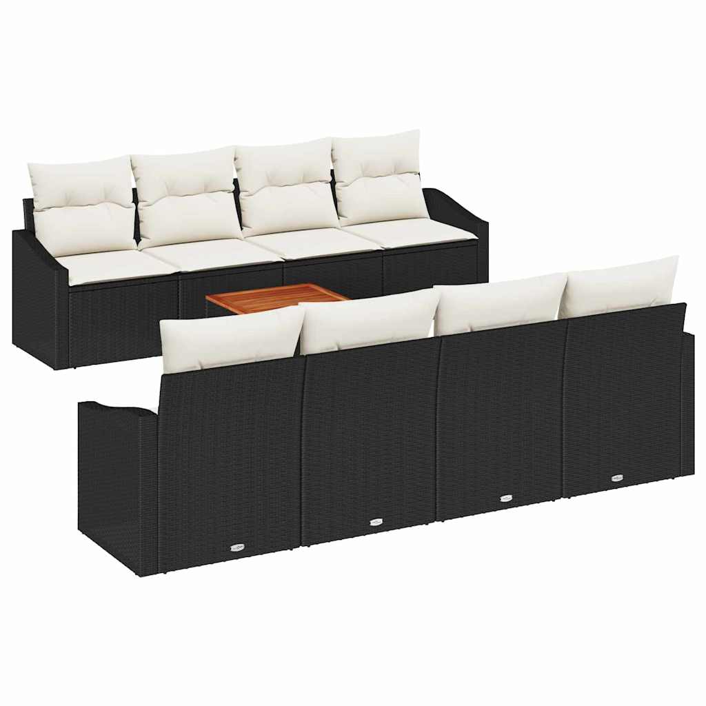 vidaXL Zestaw Sof na Ogród 9 pcs Czarny i kremowy polirattan
