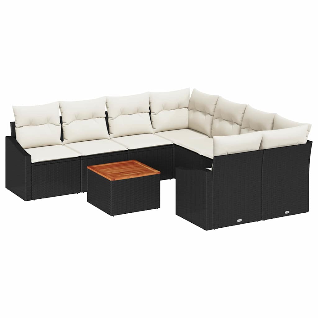 vidaXL Zestaw Sof na Ogród 9 pcs Czarny i kremowy polirattan