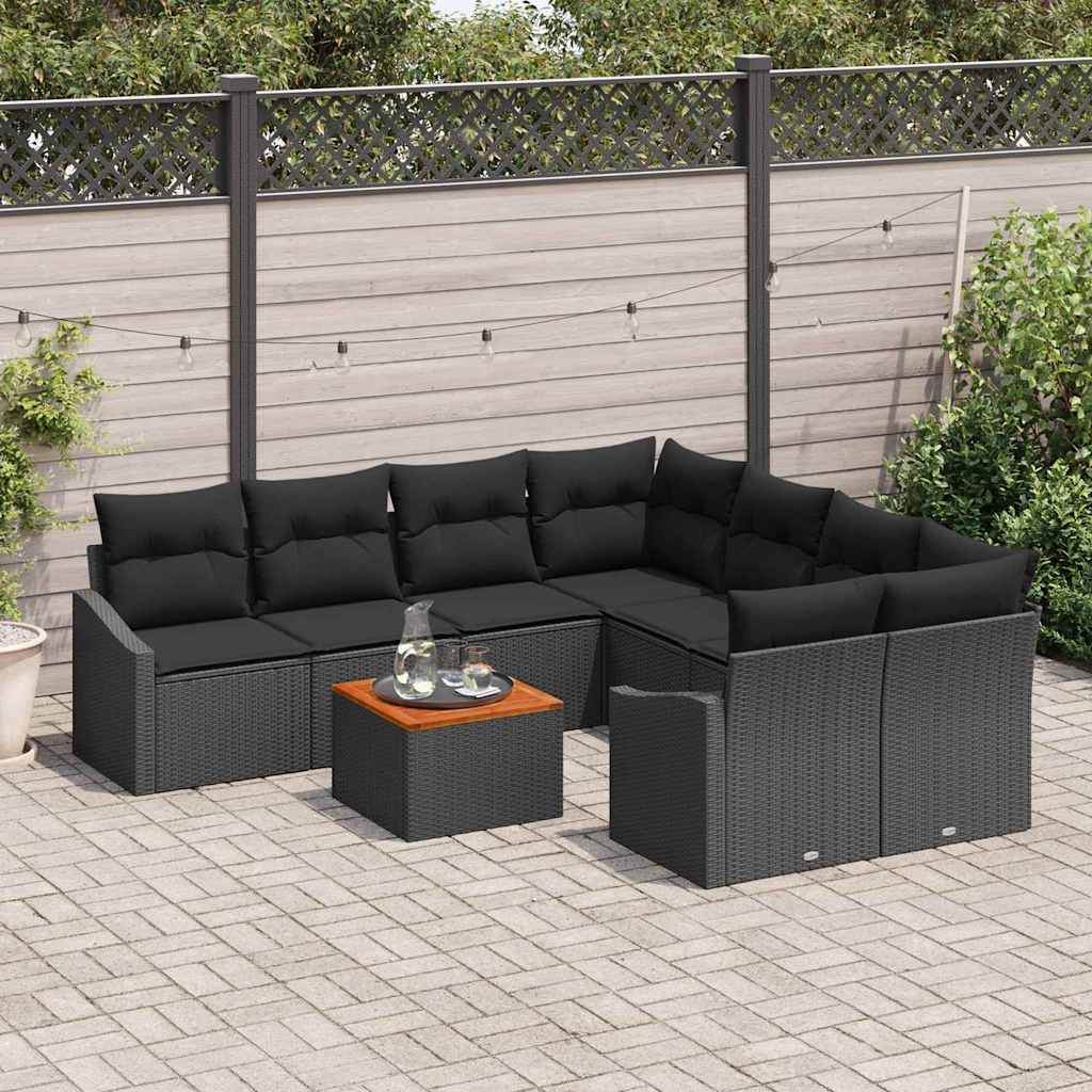 vidaXL Zestaw Sof na Ogród z przechowywaniem 9 pcs Czarny polirattan
