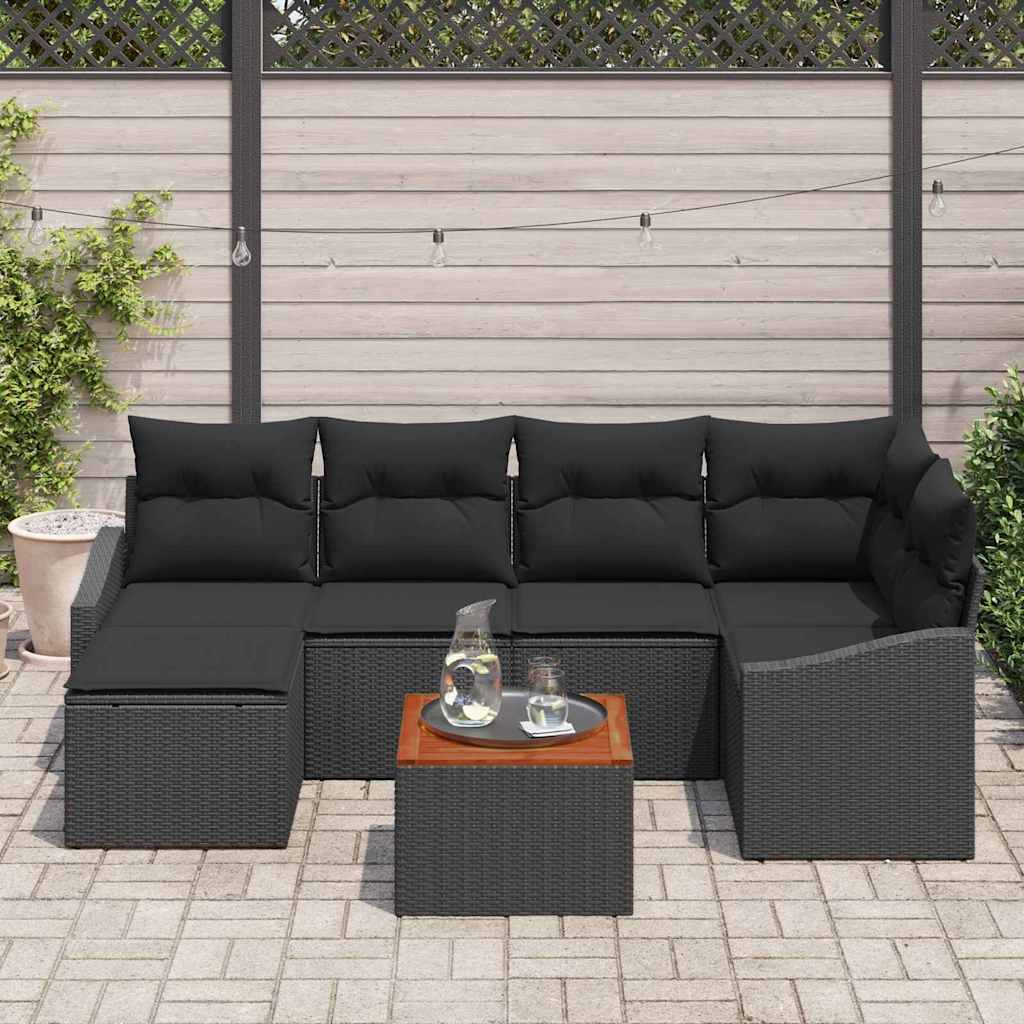 vidaXL Zestaw Sof na Ogród z przechowywaniem 7 pcs Czarny polirattan