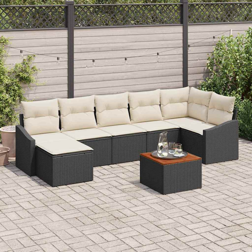 vidaXL Zestaw Sof na Ogród 8 pcs Czarny i kremowy polirattan