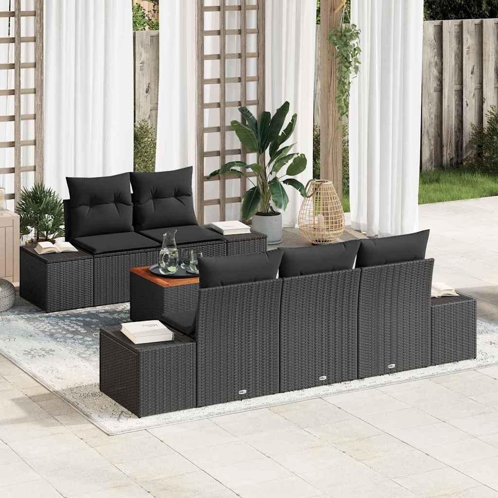 vidaXL Zestaw Sof na Ogród z przechowywaniem 6 pcs Czarny polirattan