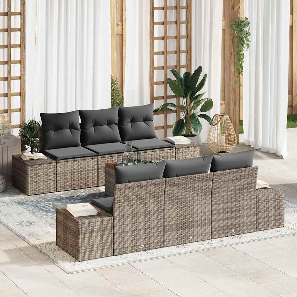 vidaXL Zestaw Sof na Ogród z przechowywaniem 7 pcs Szary polirattan