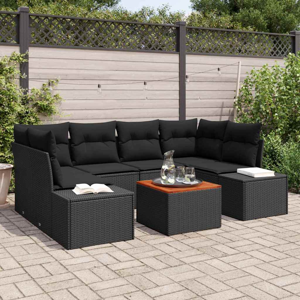 vidaXL Zestaw Sof na Ogród z przechowywaniem 7 pcs Czarny polirattan