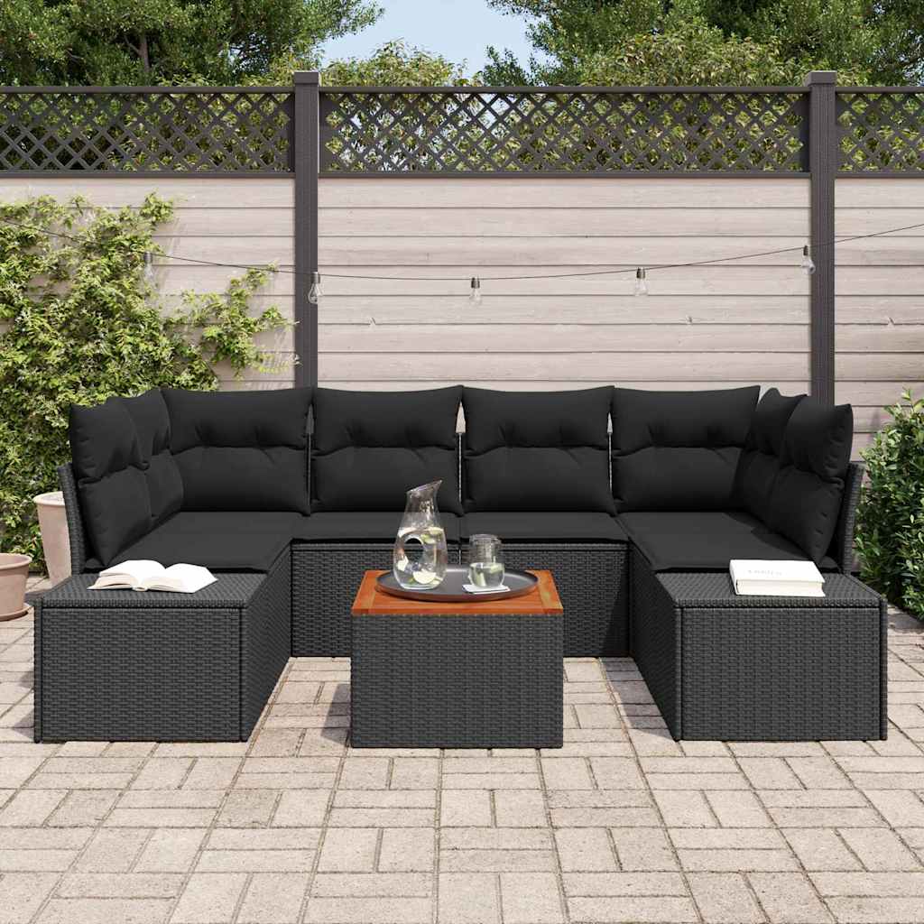 vidaXL Zestaw Sof na Ogród z przechowywaniem 7 pcs Czarny polirattan
