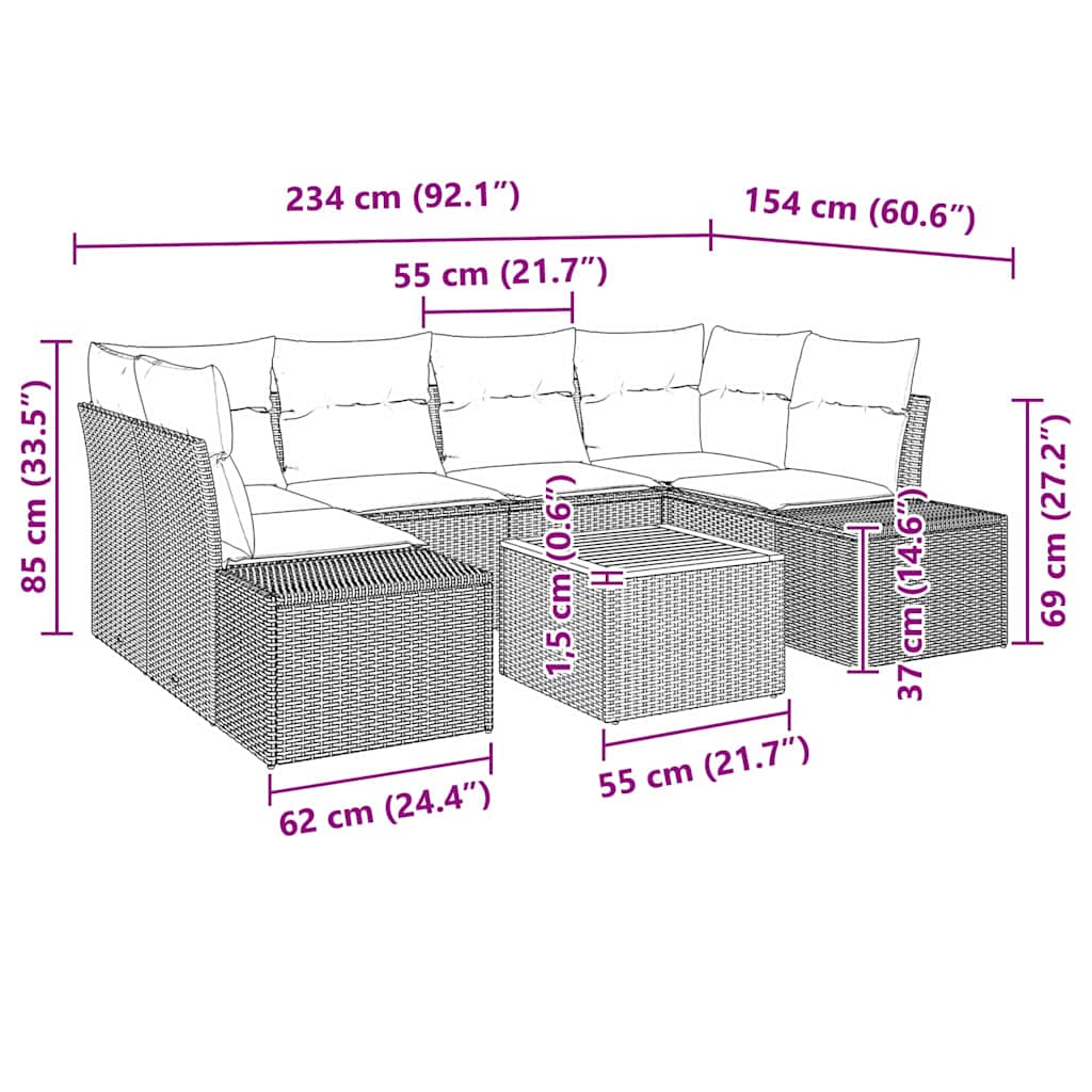 vidaXL Zestaw Sof na Ogród z przechowywaniem 7 pcs Czarny polirattan