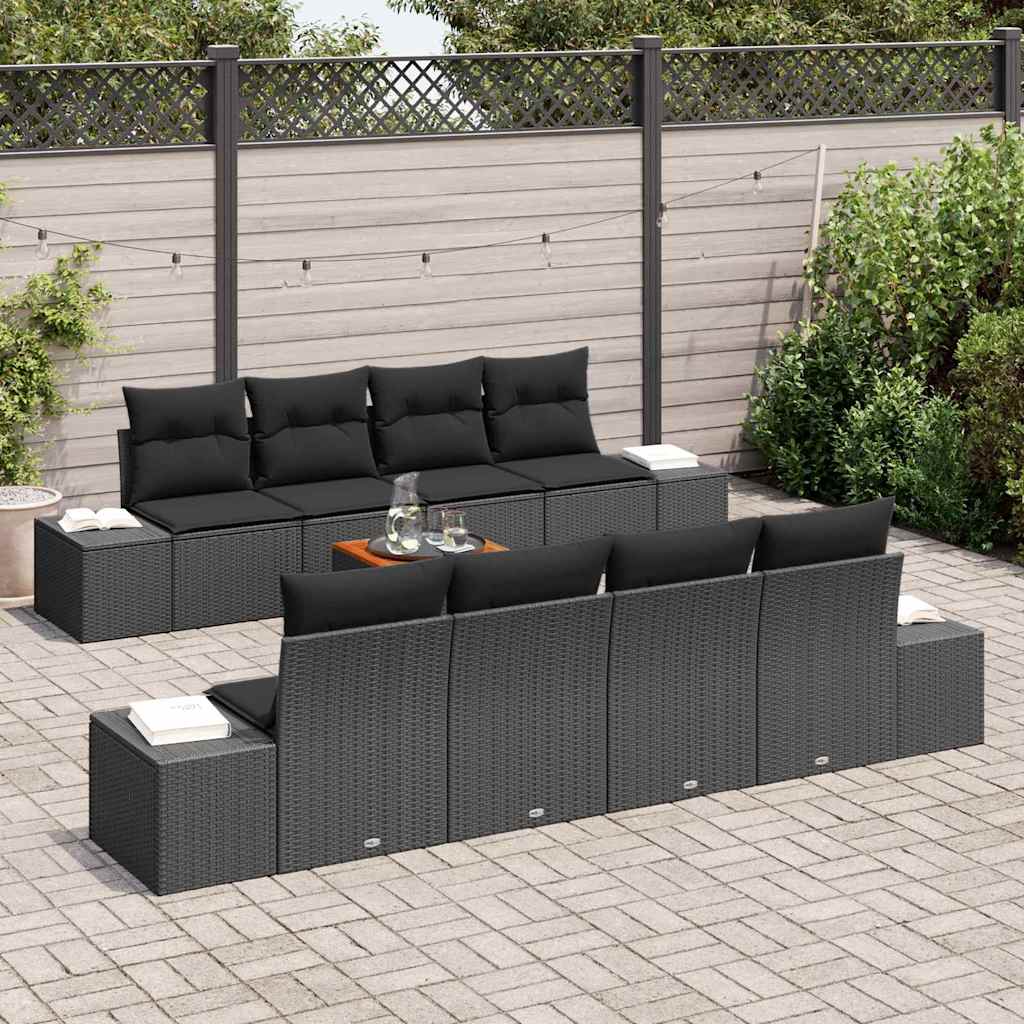vidaXL Zestaw Sof na Ogród z przechowywaniem 9 pcs Czarny polirattan
