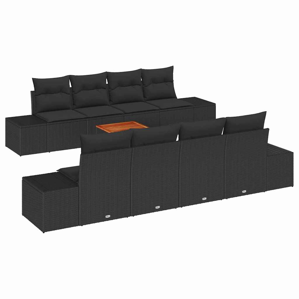 vidaXL Zestaw Sof na Ogród z przechowywaniem 9 pcs Czarny polirattan