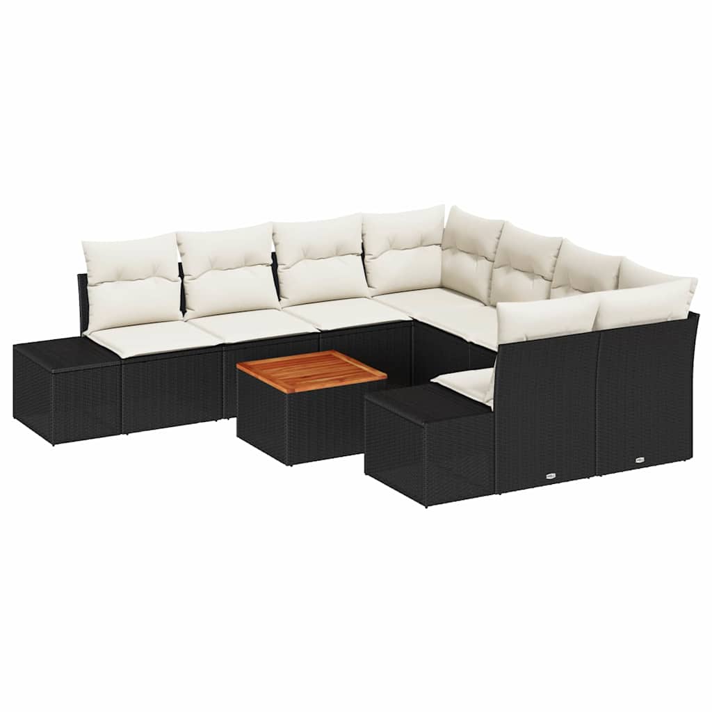 vidaXL Zestaw Sof na Ogród 9 pcs Czarny i kremowy polirattan