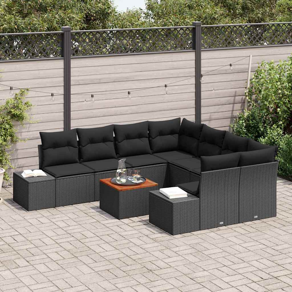 vidaXL Zestaw Sof na Ogród z przechowywaniem 9 pcs Czarny polirattan