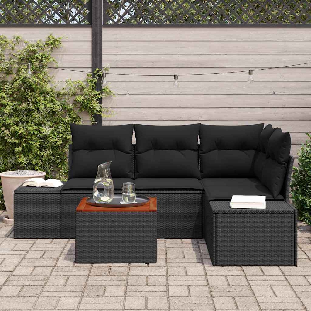 vidaXL Zestaw Sof na Ogród z przechowywaniem 5 pcs Czarny polirattan