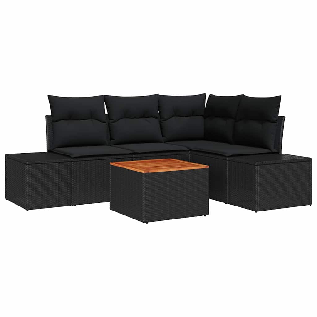 vidaXL Zestaw Sof na Ogród z przechowywaniem 5 pcs Czarny polirattan